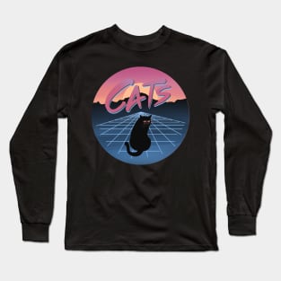 Cats Vintage Synthwave Vaporwave 80s Long Sleeve T-Shirt